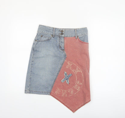 Mexx Womens Denim Asymmetric Embroidered Skirt Blue Size 8