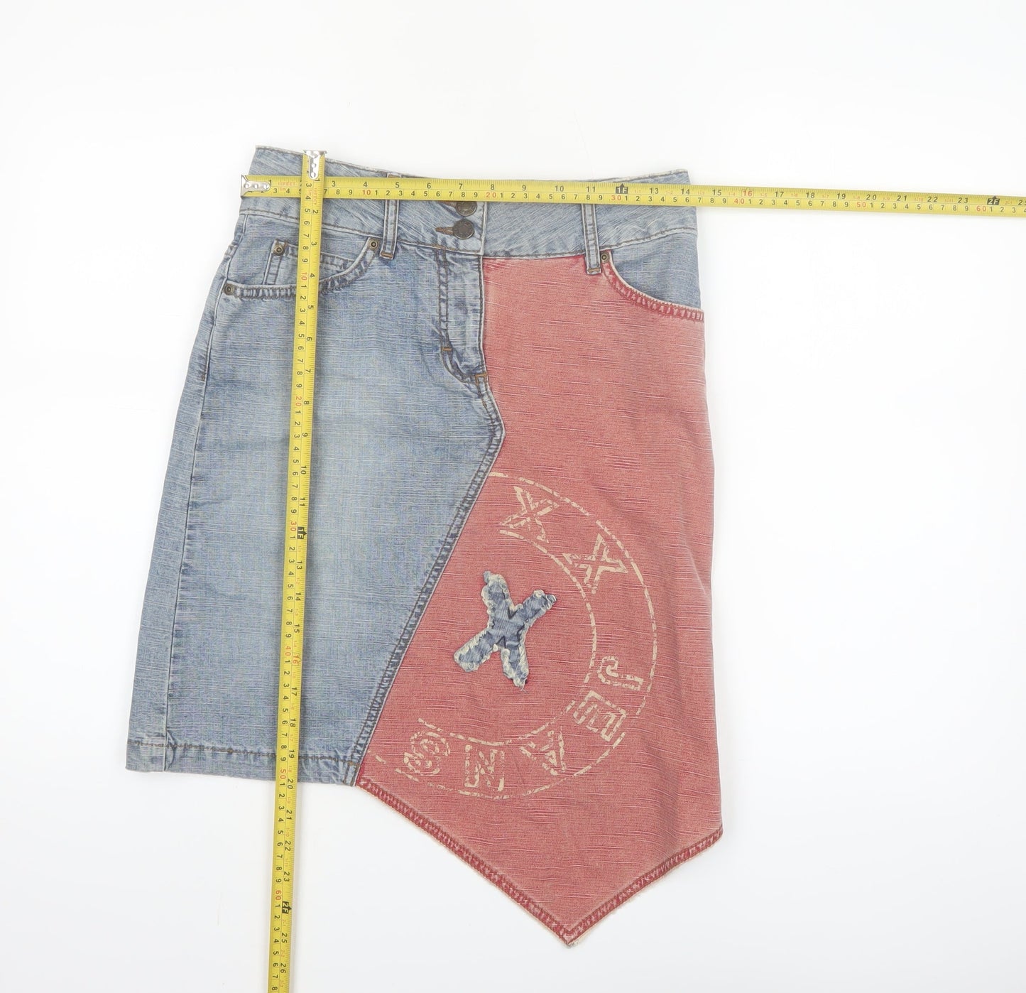 Mexx Womens Denim Asymmetric Embroidered Skirt Blue Size 8