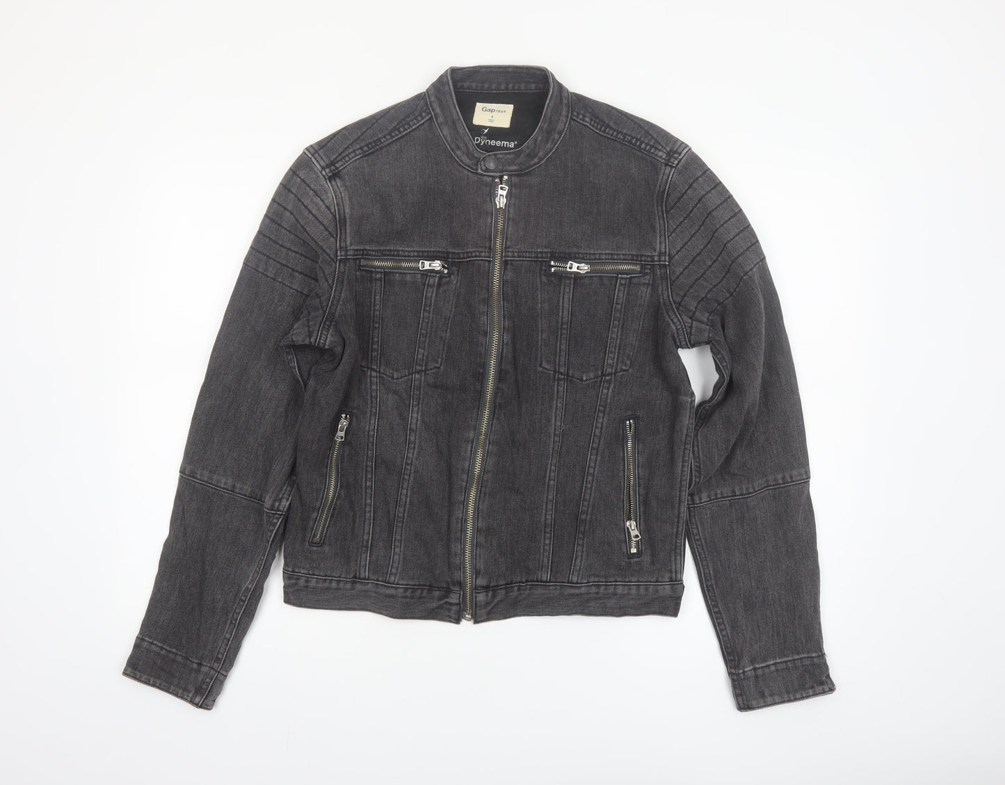 Gap 1969 Mens Grey Denim Biker Jacket S Regular Fit Full Zip