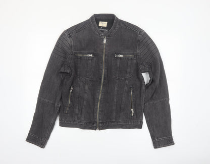 Gap 1969 Mens Grey Denim Biker Jacket S Regular Fit Full Zip