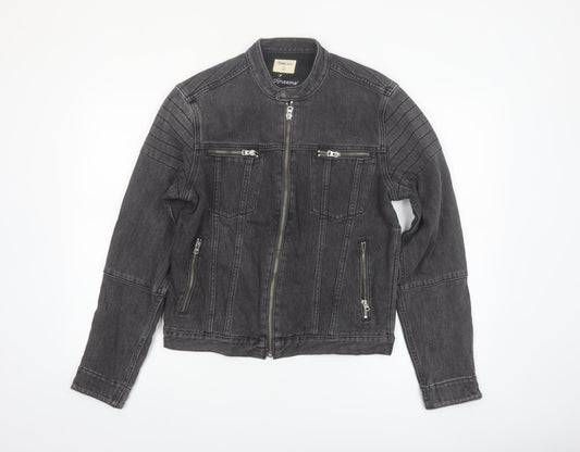 Gap 1969 Mens Grey Denim Biker Jacket S Regular Fit Full Zip