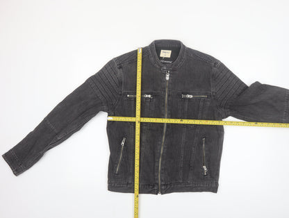 Gap 1969 Mens Grey Denim Biker Jacket S Regular Fit Full Zip