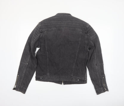 Gap 1969 Mens Grey Denim Biker Jacket S Regular Fit Full Zip