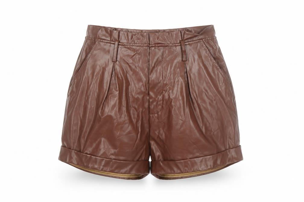 PrettyLittleThing Women Brown Faux Leather Short High Rise Skirt UK 10