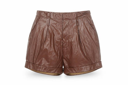 PrettyLittleThing Women Brown Faux Leather Short High Rise Skirt UK 10