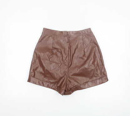 PrettyLittleThing Women Brown Faux Leather Short High Rise Skirt UK 10