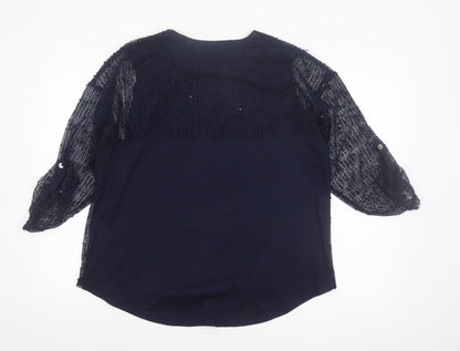 Nabella Women’s Blue Beaded Mesh 3/4 Sleeve Tunic Blouse Size M