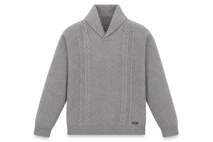 Threadbare Men's Grey Cable-Knit Shawl Collar Pullover Jumper Size L