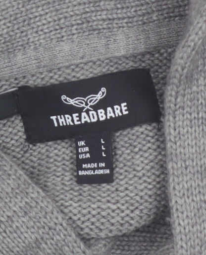 Threadbare Men's Grey Cable-Knit Shawl Collar Pullover Jumper Size L