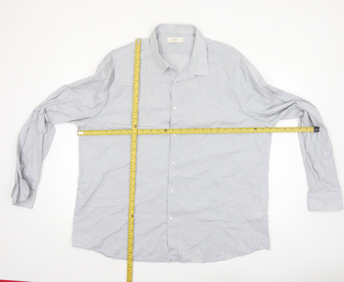 Marks and Spencer Men's Grey 3XL Regular Fit Long Sleeve Cotton Shirt