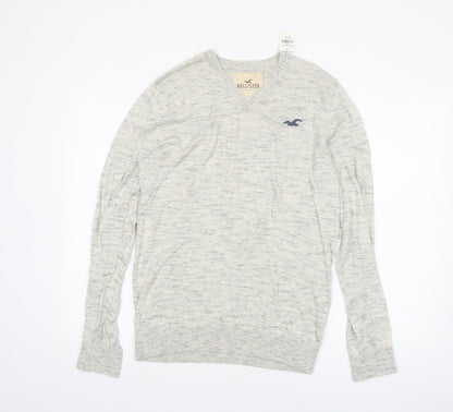 Hollister Men's Grey V-Neck Pullover Jumper Medium
