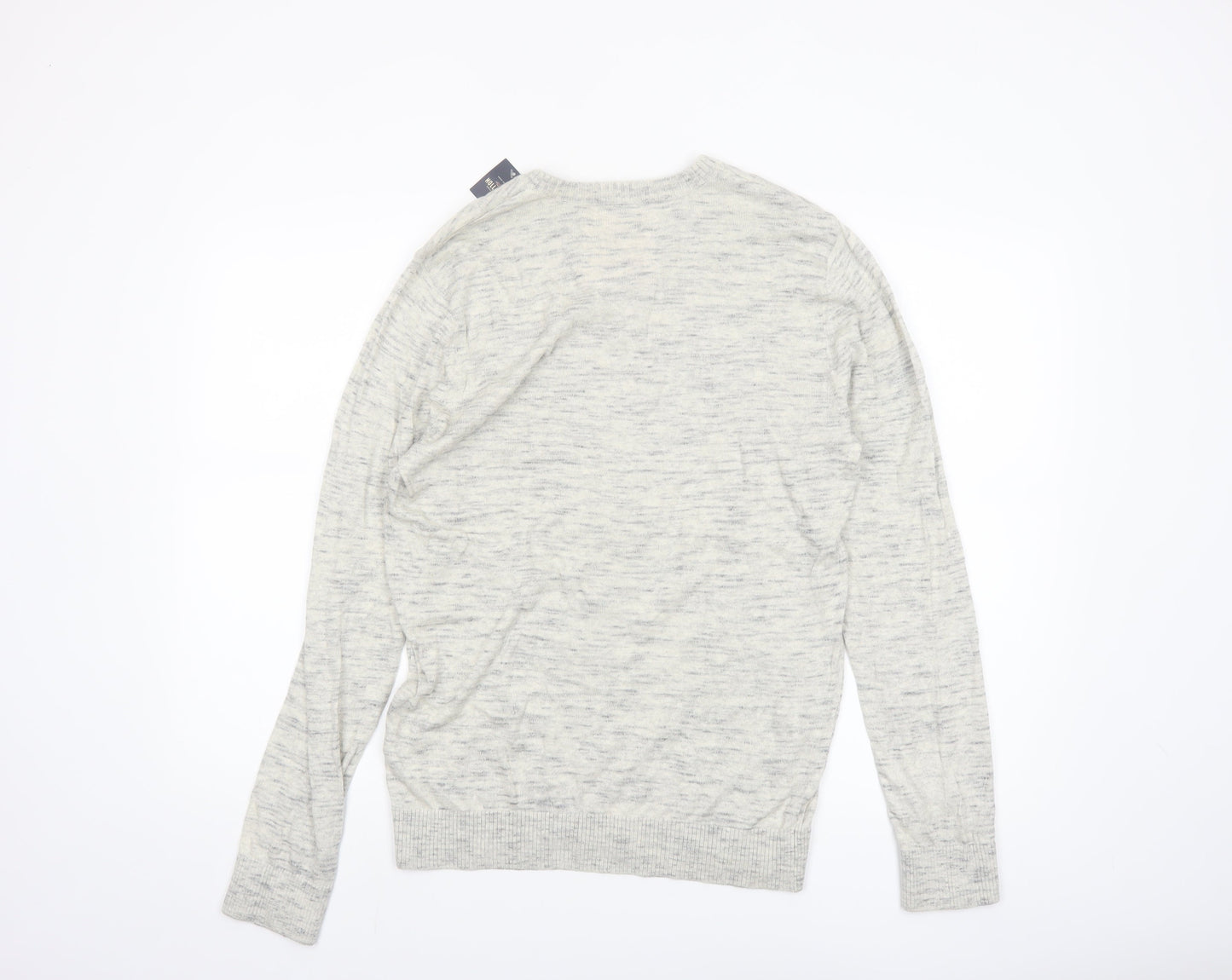 Hollister Men's Grey V-Neck Pullover Jumper Medium