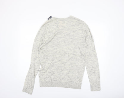 Hollister Men's Grey V-Neck Pullover Jumper Medium