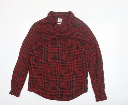 ZARA Men's Red Check Long Sleeve Relaxed Fit Button-Up Shirt Size M
