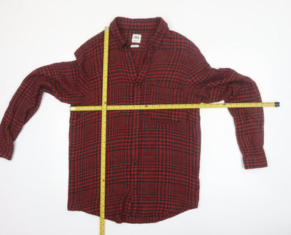ZARA Men's Red Check Long Sleeve Relaxed Fit Button-Up Shirt Size M