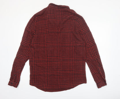 ZARA Men's Red Check Long Sleeve Relaxed Fit Button-Up Shirt Size M
