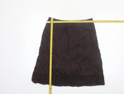 Linea Women Brown Linen A-Line Knee Length Skirt Size 12