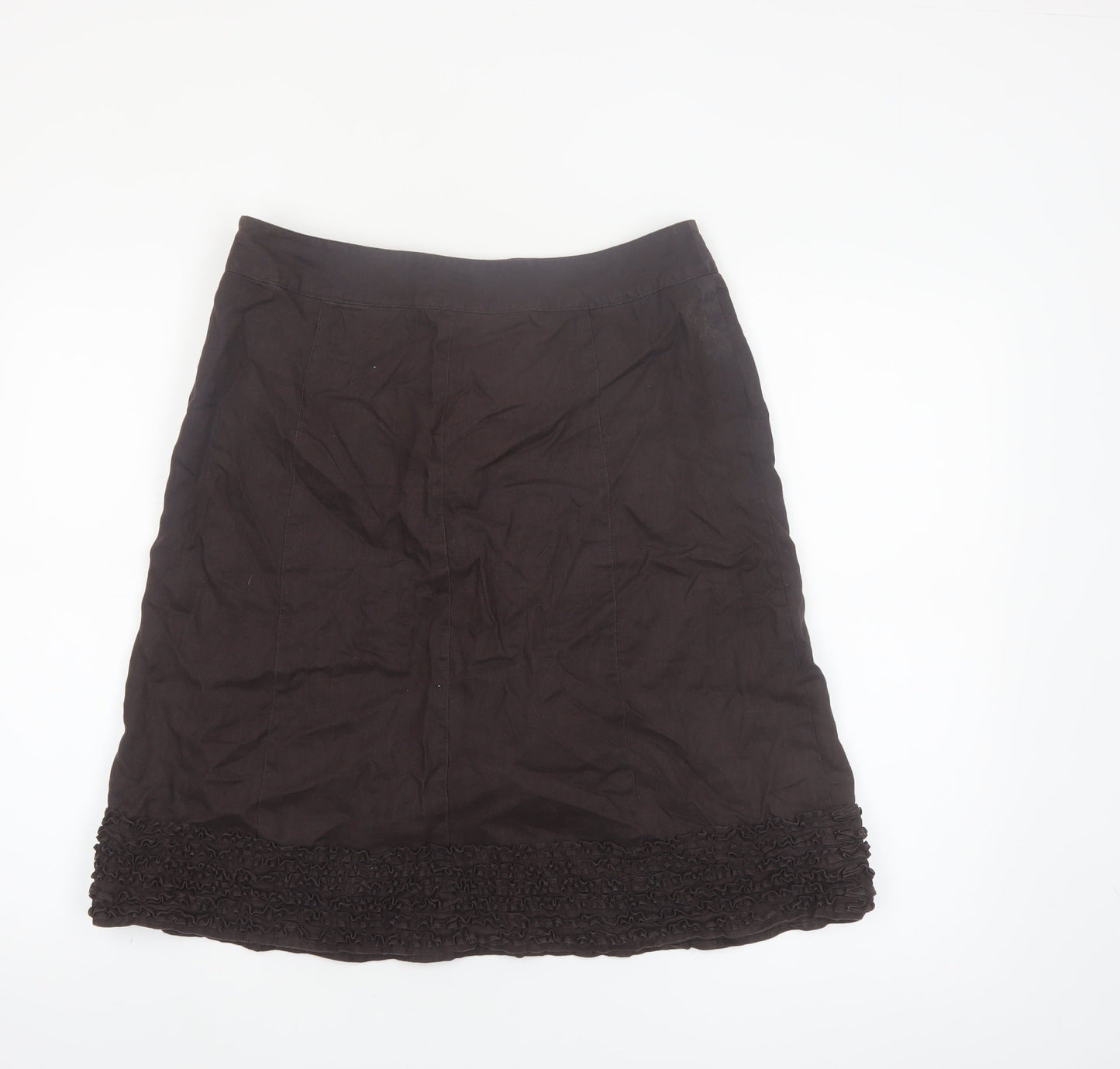 Linea Women Brown Linen A-Line Knee Length Skirt Size 12