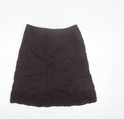 Linea Women Brown Linen A-Line Knee Length Skirt Size 12