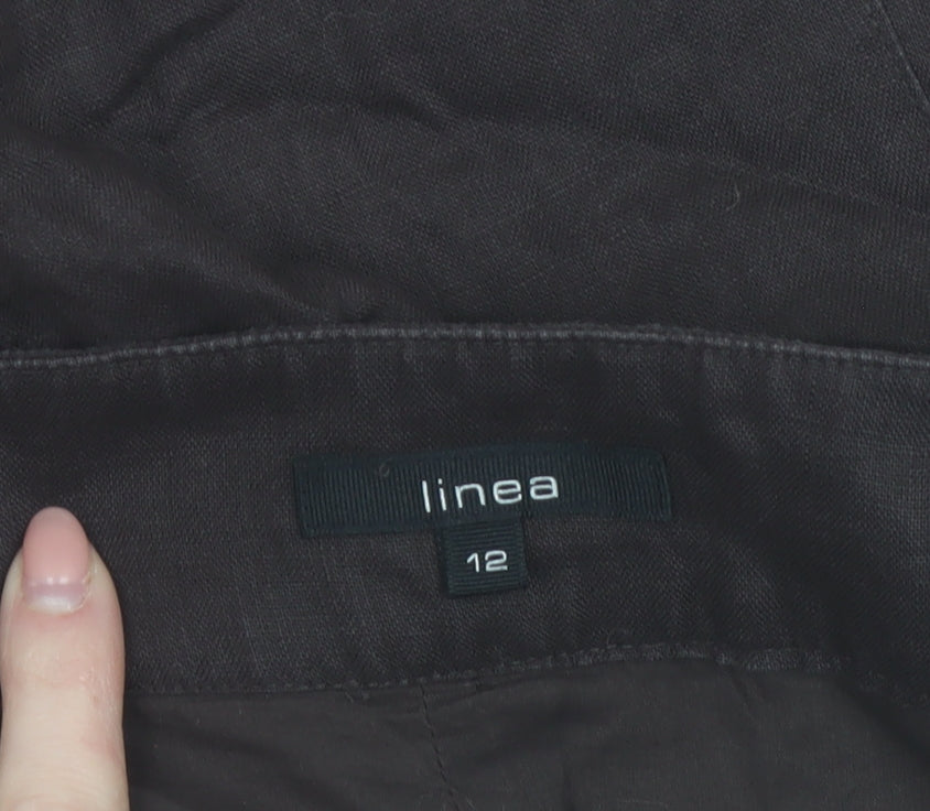 Linea Women Brown Linen A-Line Knee Length Skirt Size 12