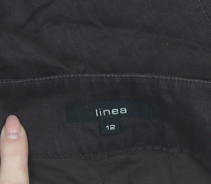 Linea Women Brown Linen A-Line Knee Length Skirt Size 12