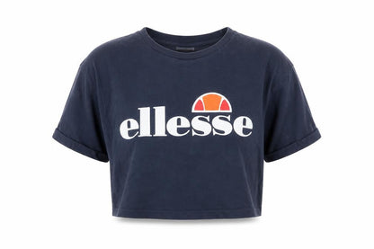Front view of Ellesse women’s blue cropped t-shirt uk 12 classic logo cotton