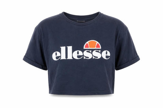 Ellesse Womens Blue Cropped T-Shirt UK 12 Classic Logo Cotton