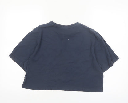 Ellesse Womens Blue Cropped T-Shirt UK 12 Classic Logo Cotton