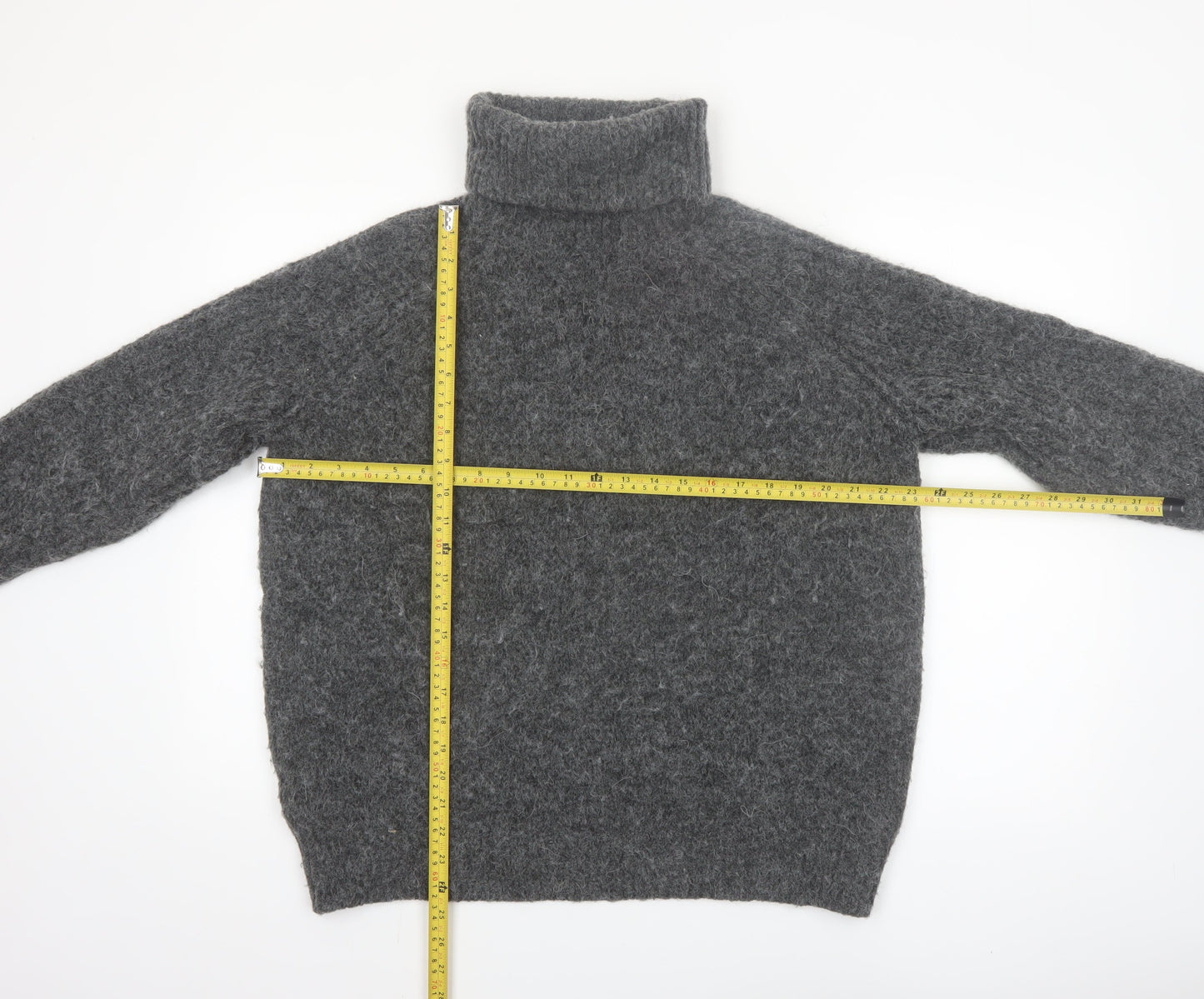 Zara Women's Grey Roll Neck Chunky-Knit Wool Blend Jumper Size S