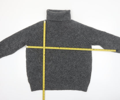 Zara Women's Grey Roll Neck Chunky-Knit Wool Blend Jumper Size S