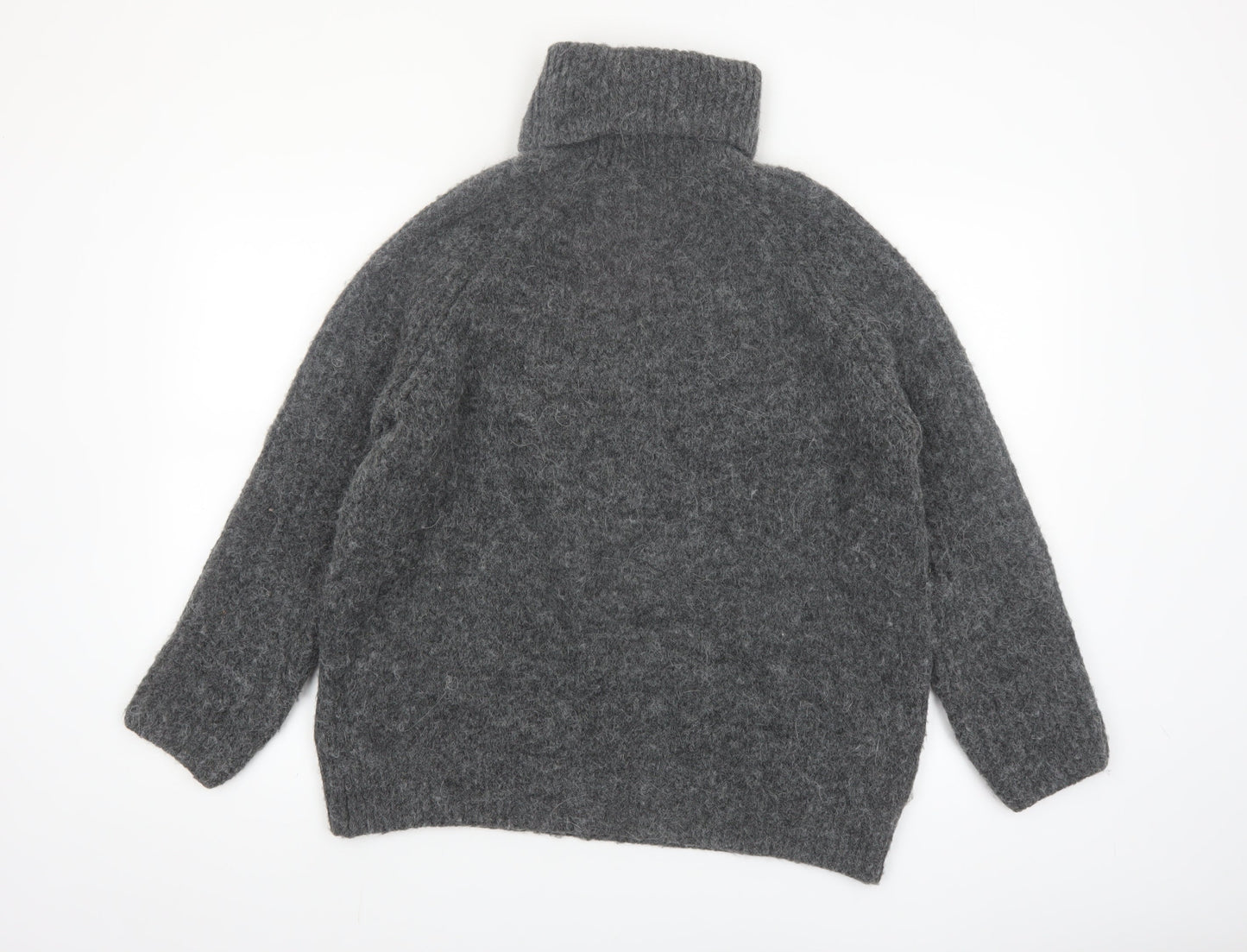 Zara Women's Grey Roll Neck Chunky-Knit Wool Blend Jumper Size S