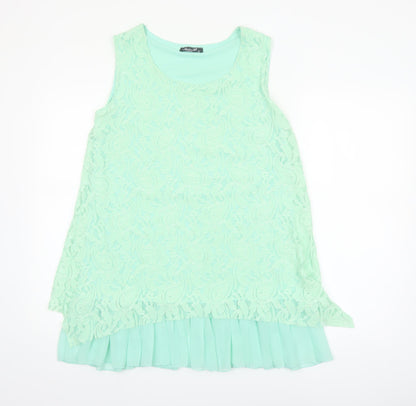 Sophie B Women Green Lace Tunic Blouse Size 14 Sleeveless
