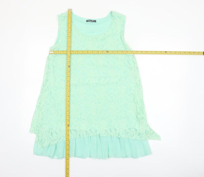 Sophie B Women Green Lace Tunic Blouse Size 14 Sleeveless