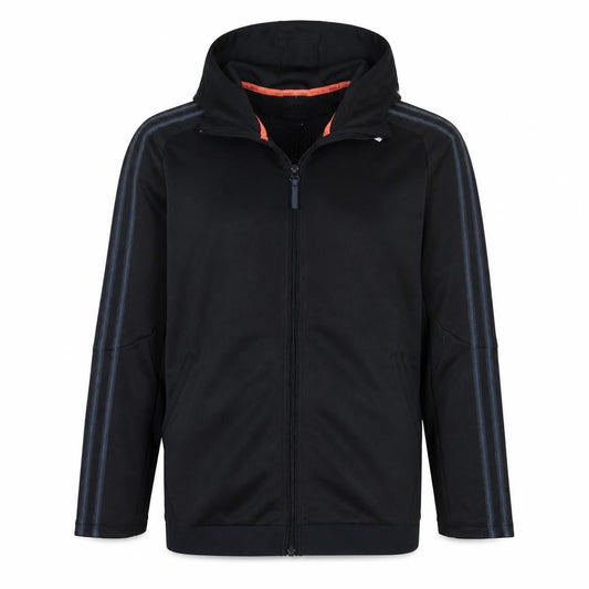 Front view of Adidas Men's Black Full Zip Hoodie, size M, Sportswear