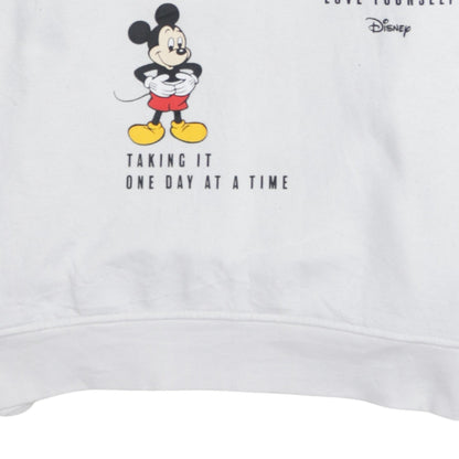 Disney Women's White Mickey Mouse Hoodie Size 12/14 Pullover Graphic Primark