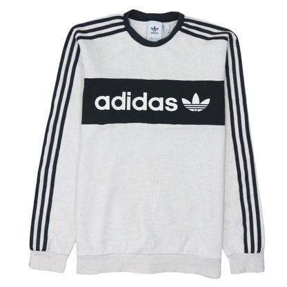 adidas Mens Grey Crew Neck Pullover Sweatshirt M Logo Sportswear