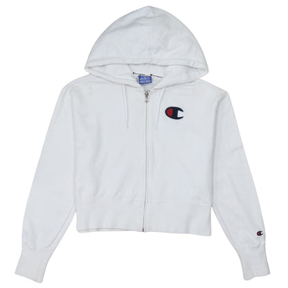 Champion Women's White XS Full Zip Hoodie Cotton Logo Sweatshirt