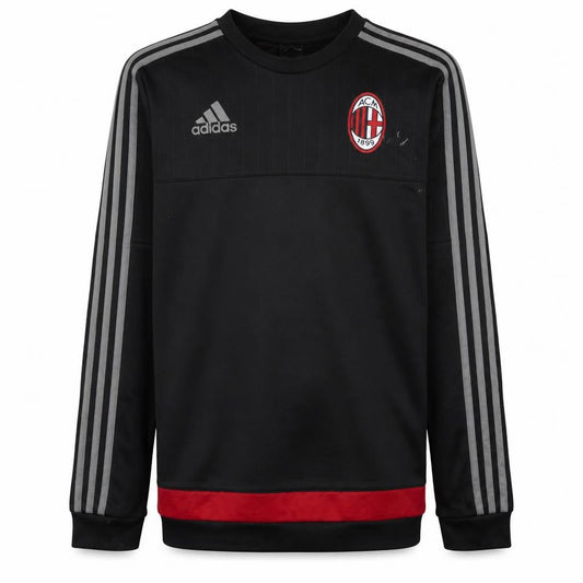 Front view of Adidas boys’ black ac milan football sweatshirt 15-16 years pullover top