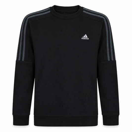Front view of Adidas Men's Black Small Crew Neck Pullover Sweatshirt