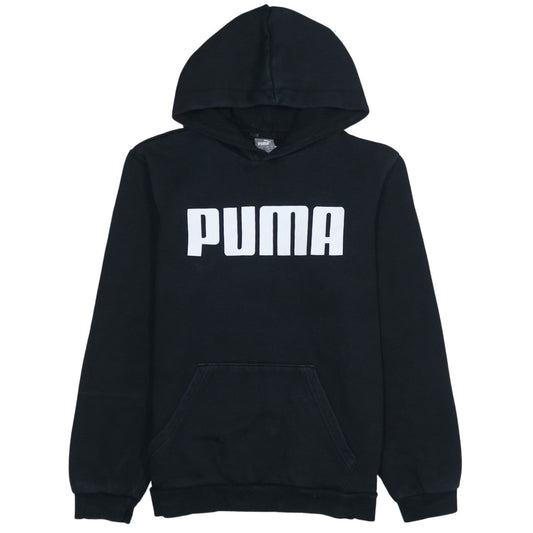 Puma Boys Black Pullover Hoodie 13-14 Years Fleece Logo Hooded Sweatshirt