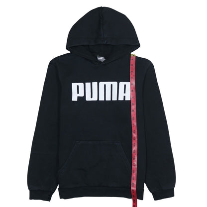 Puma Boys Black Pullover Hoodie 13-14 Years Fleece Logo Hooded Sweatshirt