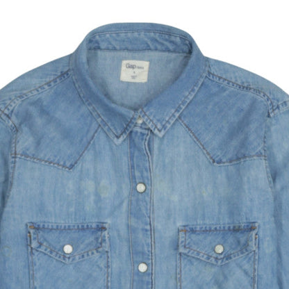 Gap Women Blue Denim Button-Up Long Sleeve Shirt Size S