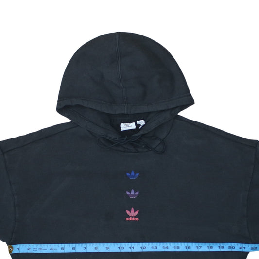 Adidas Womens Black Pullover Hoodie Size 8 Cotton Logo Graphic