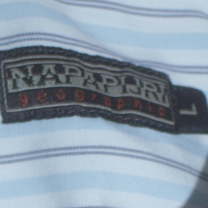 Napapijri Men Blue Striped Short Sleeve Button-Up Cotton Shirt L