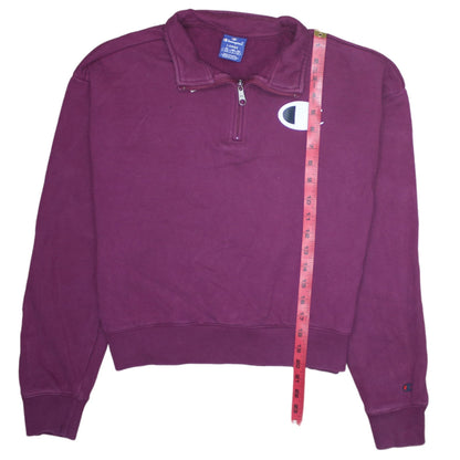 Champion Women’s Purple 1/4 Zip Pullover Sweatshirt Size L Cotton Logo