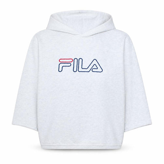 Front view of Fila Women Grey Pullover Hoodie Cotton Blend Logo Print M