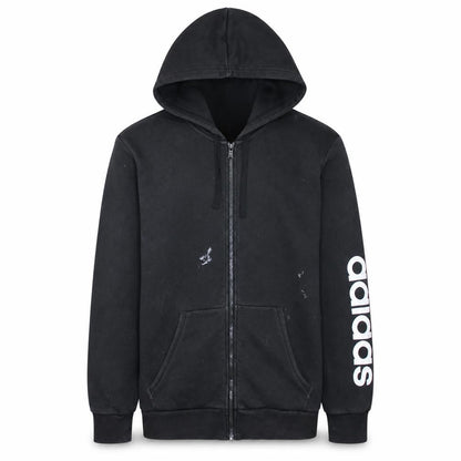 Front view of Adidas Men's Black Full Zip Hoodie, size M, Sports Logo Fleece