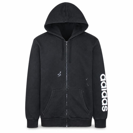 Front view of Adidas Men's Black Full Zip Hoodie, size M, Sports Logo Fleece