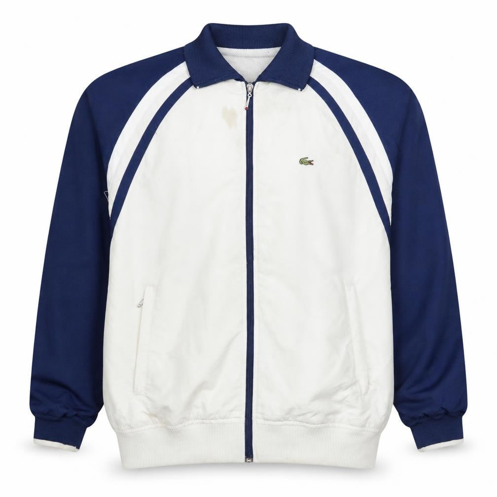 Lacoste Boys White & Navy Track Jacket Size L Full Zip Polyester Activewear