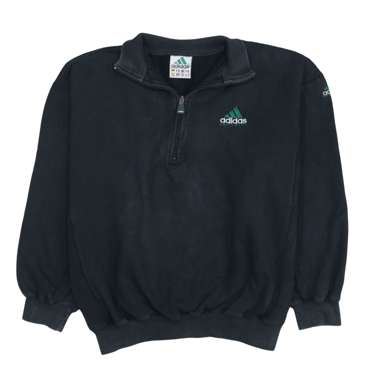 Adidas Men’s Black 1/4 Zip Pullover Sweatshirt Size L Vintage Fleece